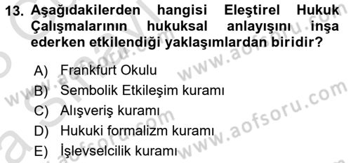 Hukuk Sosyolojisi Dersi 2022 - 2023 Yılı (Vize) Ara Sınav Soruları 13. Soru