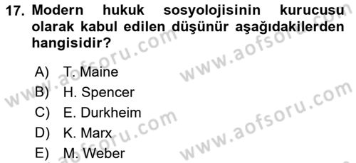 Hukuk Sosyolojisi Dersi 2022 - 2023 Yılı (Vize) Ara Sınav Soruları 17. Soru