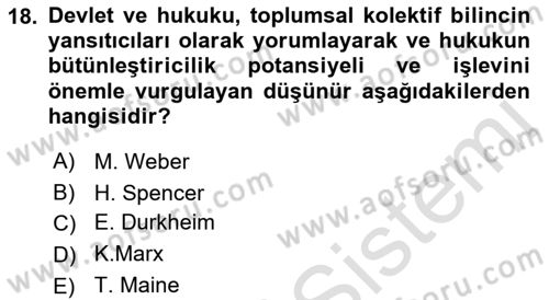 Hukuk Sosyolojisi Dersi 2022 - 2023 Yılı (Vize) Ara Sınav Soruları 18. Soru