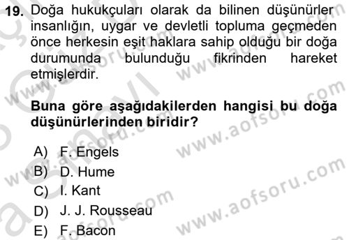 Hukuk Sosyolojisi Dersi 2022 - 2023 Yılı (Vize) Ara Sınav Soruları 19. Soru