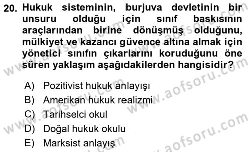 Hukuk Sosyolojisi Dersi Ara Sınavı Deneme Sınav Soruları 20. Soru