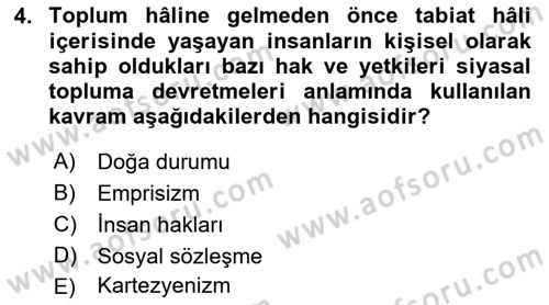 Hukuk Sosyolojisi Dersi 2022 - 2023 Yılı (Vize) Ara Sınav Soruları 4. Soru