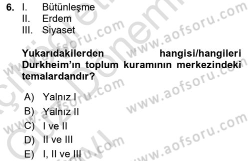 Hukuk Sosyolojisi Dersi 2022 - 2023 Yılı (Vize) Ara Sınav Soruları 6. Soru