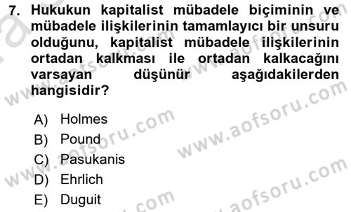Hukuk Sosyolojisi Dersi 2022 - 2023 Yılı (Vize) Ara Sınav Soruları 7. Soru
