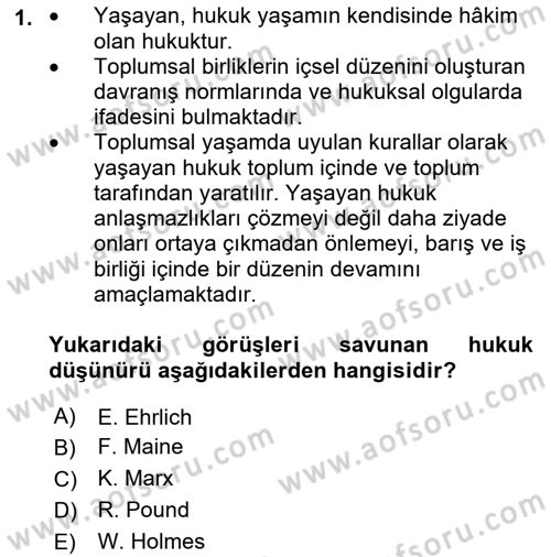 Hukuk Sosyolojisi Dersi 2022 - 2023 Yılı (Final) Dönem Sonu Sınav Soruları 1. Soru