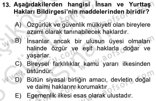 Hukuk Sosyolojisi Dersi 2022 - 2023 Yılı (Final) Dönem Sonu Sınav Soruları 13. Soru