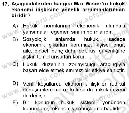 Hukuk Sosyolojisi Dersi 2022 - 2023 Yılı (Final) Dönem Sonu Sınav Soruları 17. Soru