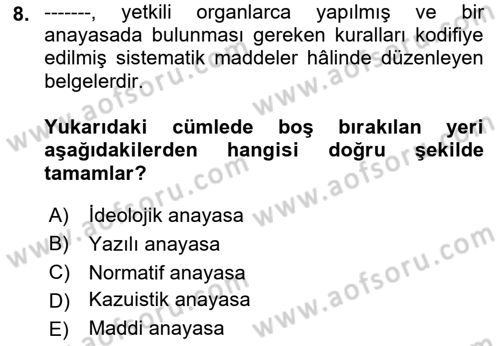 Hukuk Sosyolojisi Dersi 2022 - 2023 Yılı (Final) Dönem Sonu Sınav Soruları 8. Soru