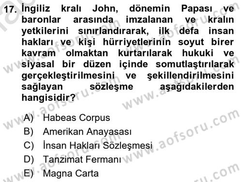 Hukuk Sosyolojisi Dersi 2022 - 2023 Yılı Yaz Okulu Sınav Soruları 17. Soru