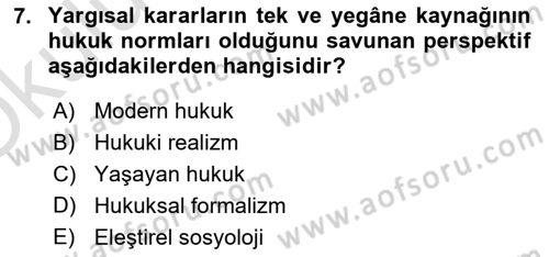 Hukuk Sosyolojisi Dersi 2022 - 2023 Yılı Yaz Okulu Sınav Soruları 7. Soru