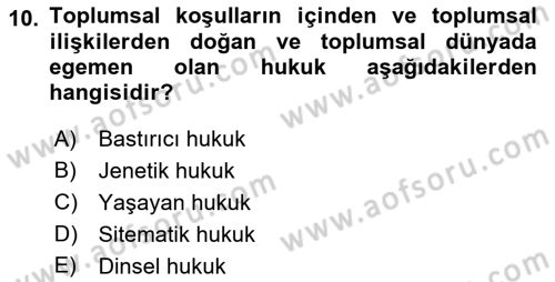 Hukuk Sosyolojisi Dersi 2023 - 2024 Yılı (Vize) Ara Sınav Soruları 10. Soru