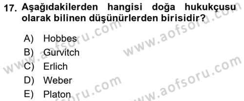 Hukuk Sosyolojisi Dersi 2023 - 2024 Yılı (Vize) Ara Sınav Soruları 17. Soru