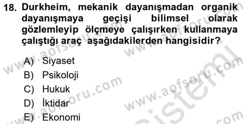 Hukuk Sosyolojisi Dersi 2023 - 2024 Yılı (Vize) Ara Sınav Soruları 18. Soru