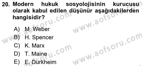 Hukuk Sosyolojisi Dersi 2023 - 2024 Yılı (Vize) Ara Sınav Soruları 20. Soru