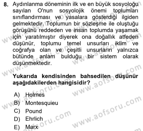 Hukuk Sosyolojisi Dersi Ara Sınavı Deneme Sınav Soruları 8. Soru