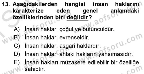 Hukuk Sosyolojisi Dersi 2023 - 2024 Yılı (Final) Dönem Sonu Sınav Soruları 13. Soru