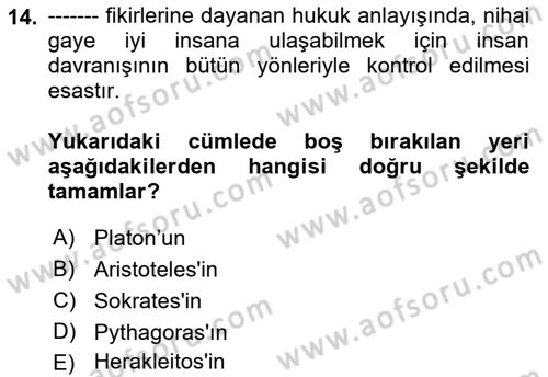 Hukuk Sosyolojisi Dersi 2023 - 2024 Yılı (Final) Dönem Sonu Sınav Soruları 14. Soru