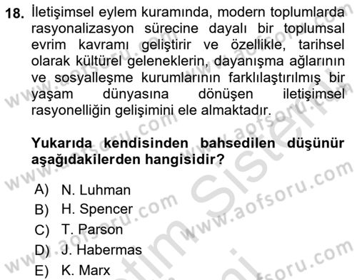 Hukuk Sosyolojisi Dersi 2023 - 2024 Yılı (Final) Dönem Sonu Sınav Soruları 18. Soru