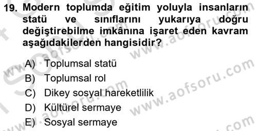 Hukuk Sosyolojisi Dersi 2023 - 2024 Yılı (Final) Dönem Sonu Sınav Soruları 19. Soru