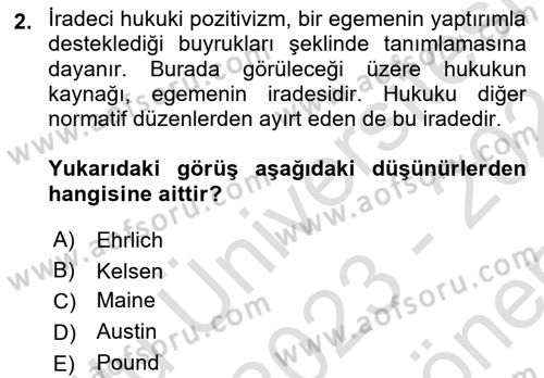 Hukuk Sosyolojisi Dersi 2023 - 2024 Yılı (Final) Dönem Sonu Sınav Soruları 2. Soru