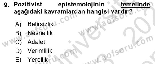 Hukuk Sosyolojisi Dersi 2023 - 2024 Yılı (Final) Dönem Sonu Sınav Soruları 9. Soru