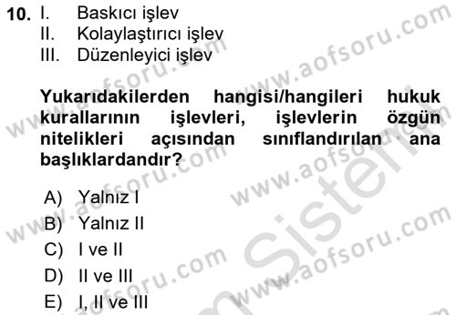 Hukuk Sosyolojisi Dersi 2023 - 2024 Yılı Yaz Okulu Sınav Soruları 10. Soru