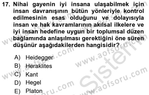 Hukuk Sosyolojisi Dersi 2023 - 2024 Yılı Yaz Okulu Sınav Soruları 17. Soru
