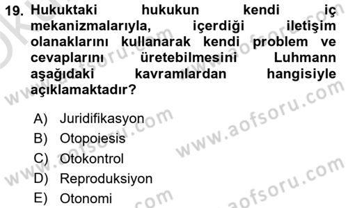Hukuk Sosyolojisi Dersi 2023 - 2024 Yılı Yaz Okulu Sınav Soruları 19. Soru