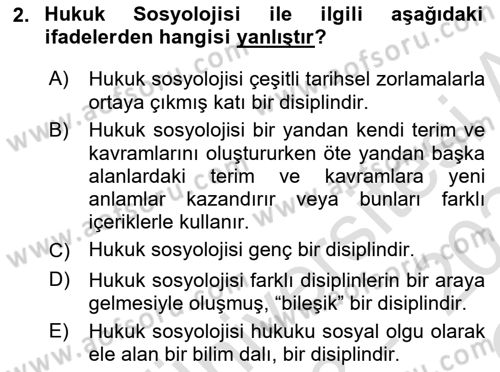 Hukuk Sosyolojisi Dersi 2023 - 2024 Yılı Yaz Okulu Sınav Soruları 2. Soru