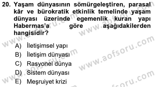 Hukuk Sosyolojisi Dersi 2023 - 2024 Yılı Yaz Okulu Sınav Soruları 20. Soru
