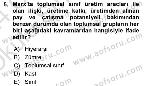 Hukuk Sosyolojisi Dersi 2023 - 2024 Yılı Yaz Okulu Sınav Soruları 5. Soru
