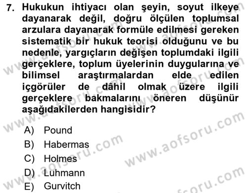 Hukuk Sosyolojisi Dersi 2023 - 2024 Yılı Yaz Okulu Sınav Soruları 7. Soru
