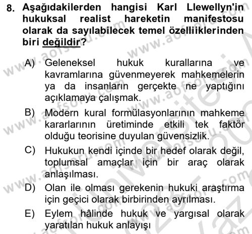 Hukuk Sosyolojisi Dersi 2023 - 2024 Yılı Yaz Okulu Sınav Soruları 8. Soru