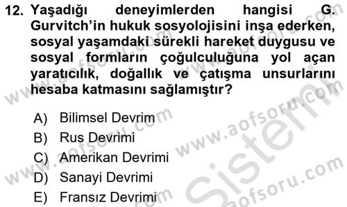 Hukuk Sosyolojisi Dersi 2024 - 2025 Yılı (Vize) Ara Sınav Soruları 12. Soru