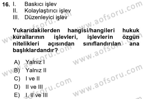 Hukuk Sosyolojisi Dersi 2024 - 2025 Yılı (Vize) Ara Sınav Soruları 16. Soru