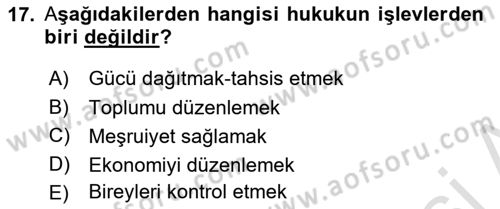 Hukuk Sosyolojisi Dersi 2024 - 2025 Yılı (Vize) Ara Sınav Soruları 17. Soru