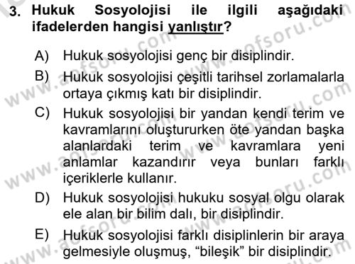 Hukuk Sosyolojisi Dersi 2024 - 2025 Yılı (Vize) Ara Sınav Soruları 3. Soru