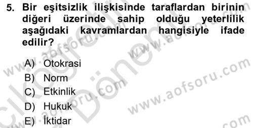 Hukuk Sosyolojisi Dersi 2024 - 2025 Yılı (Vize) Ara Sınav Soruları 5. Soru