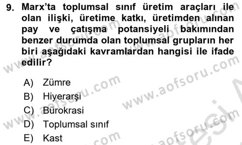 Hukuk Sosyolojisi Dersi 2024 - 2025 Yılı (Vize) Ara Sınav Soruları 9. Soru