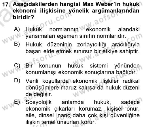 Hukuk Sosyolojisi Dersi 2024 - 2025 Yılı (Final) Dönem Sonu Sınav Soruları 17. Soru