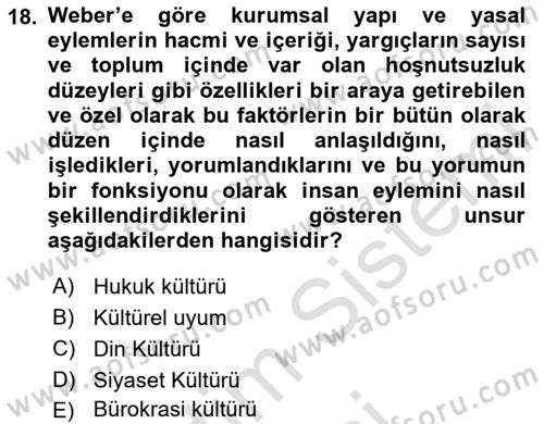 Hukuk Sosyolojisi Dersi 2024 - 2025 Yılı (Final) Dönem Sonu Sınav Soruları 18. Soru
