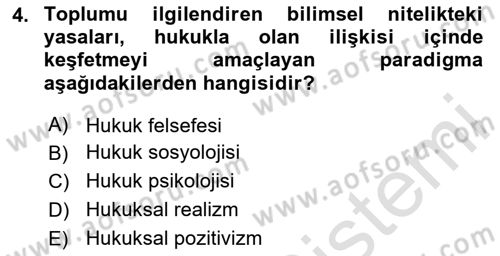 Hukuk Sosyolojisi Dersi 2024 - 2025 Yılı (Final) Dönem Sonu Sınav Soruları 4. Soru