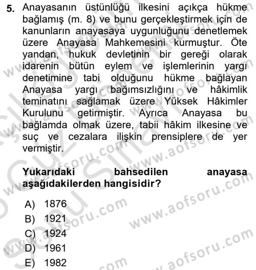 Hukuk Sosyolojisi Dersi 2024 - 2025 Yılı (Final) Dönem Sonu Sınav Soruları 5. Soru