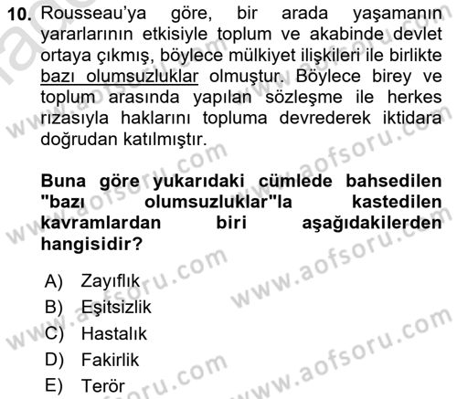 Hukuk Sosyolojisi Dersi 2024 - 2025 Yılı Yaz Okulu Sınav Soruları 10. Soru
