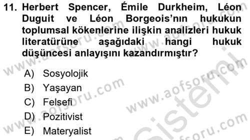 Hukuk Sosyolojisi Dersi 2024 - 2025 Yılı Yaz Okulu Sınav Soruları 11. Soru