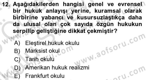 Hukuk Sosyolojisi Dersi 2024 - 2025 Yılı Yaz Okulu Sınav Soruları 12. Soru
