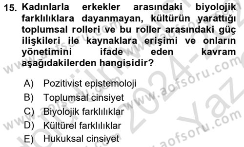 Hukuk Sosyolojisi Dersi 2024 - 2025 Yılı Yaz Okulu Sınav Soruları 15. Soru