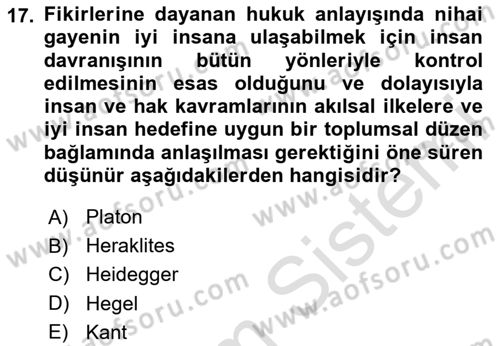 Hukuk Sosyolojisi Dersi 2024 - 2025 Yılı Yaz Okulu Sınav Soruları 17. Soru