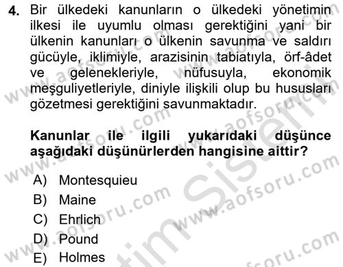Hukuk Sosyolojisi Dersi 2024 - 2025 Yılı Yaz Okulu Sınav Soruları 4. Soru