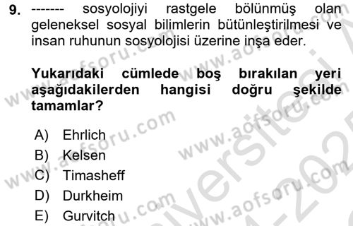 Hukuk Sosyolojisi Dersi 2024 - 2025 Yılı Yaz Okulu Sınav Soruları 9. Soru
